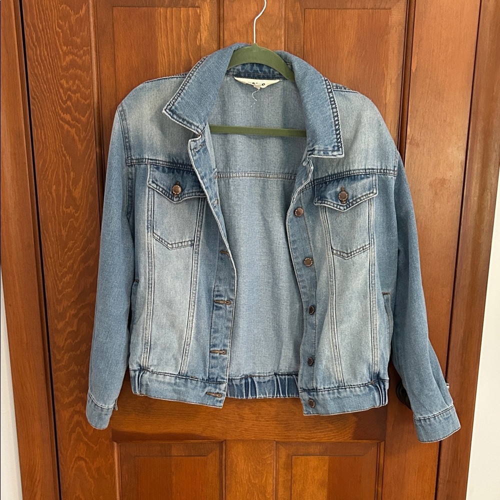 Ci Sono Blue Denim Bomber Jacket (purchased from JustFab) with bubble hem